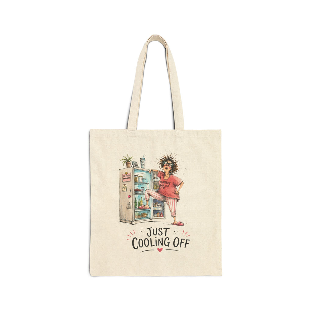 Just Cooling Off Fridge Canvas Tote Bag — Funny Summer Menopause Gift