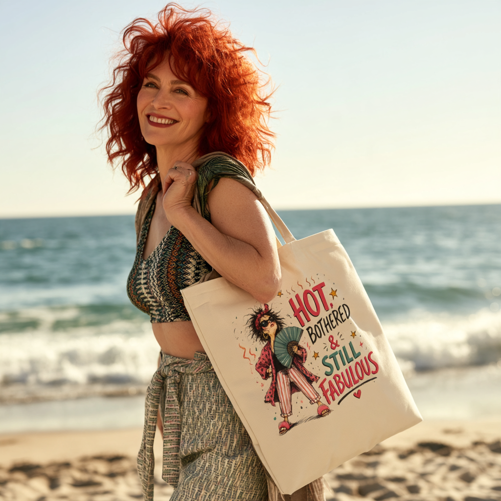 Hot, Bothered & Still Fabulous Retro Canvas Tote Bag — Funny Menopause Gift
