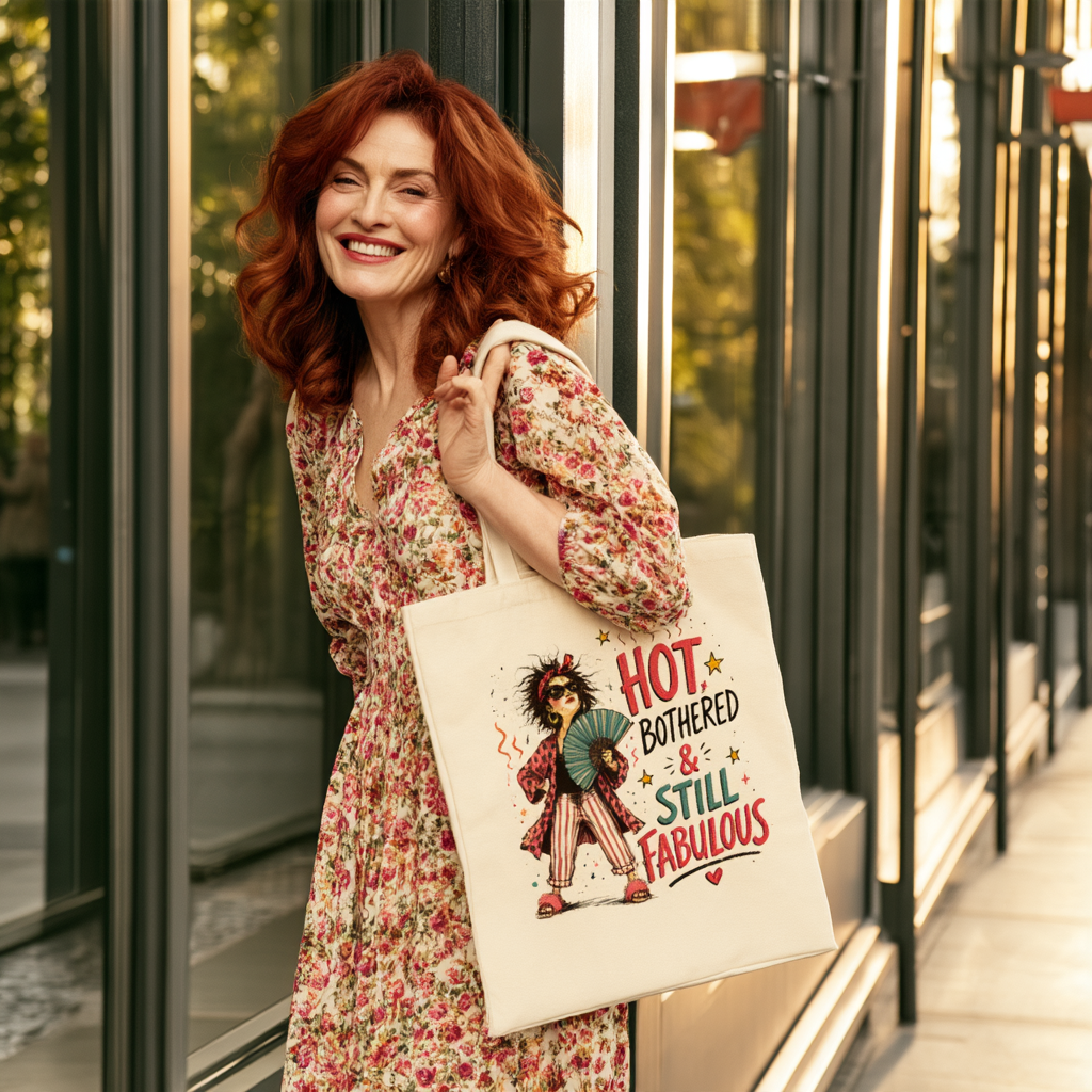 Hot, Bothered & Still Fabulous Retro Canvas Tote Bag — Funny Menopause Gift
