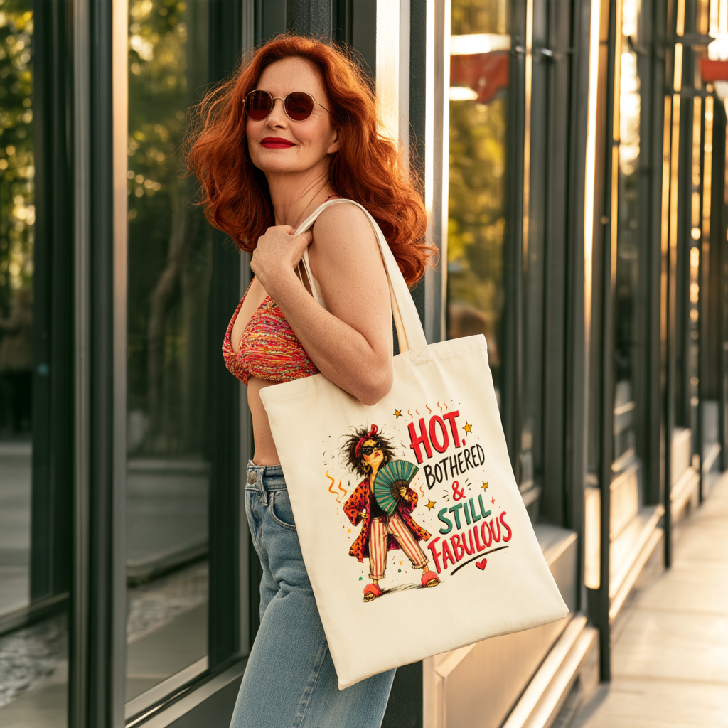 Hot, Bothered & Still Fabulous Retro Canvas Tote Bag — Funny Menopause Gift