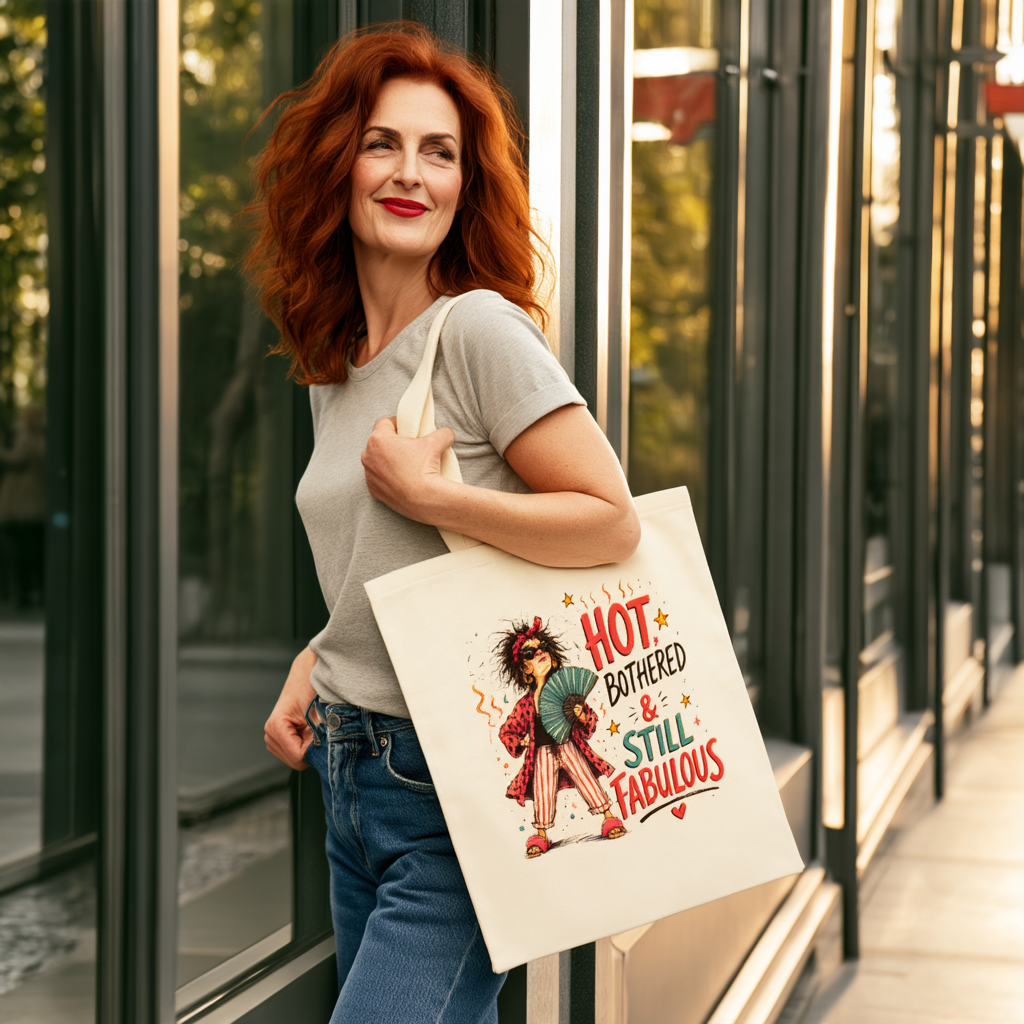 Hot, Bothered & Still Fabulous Retro Canvas Tote Bag — Funny Menopause Gift