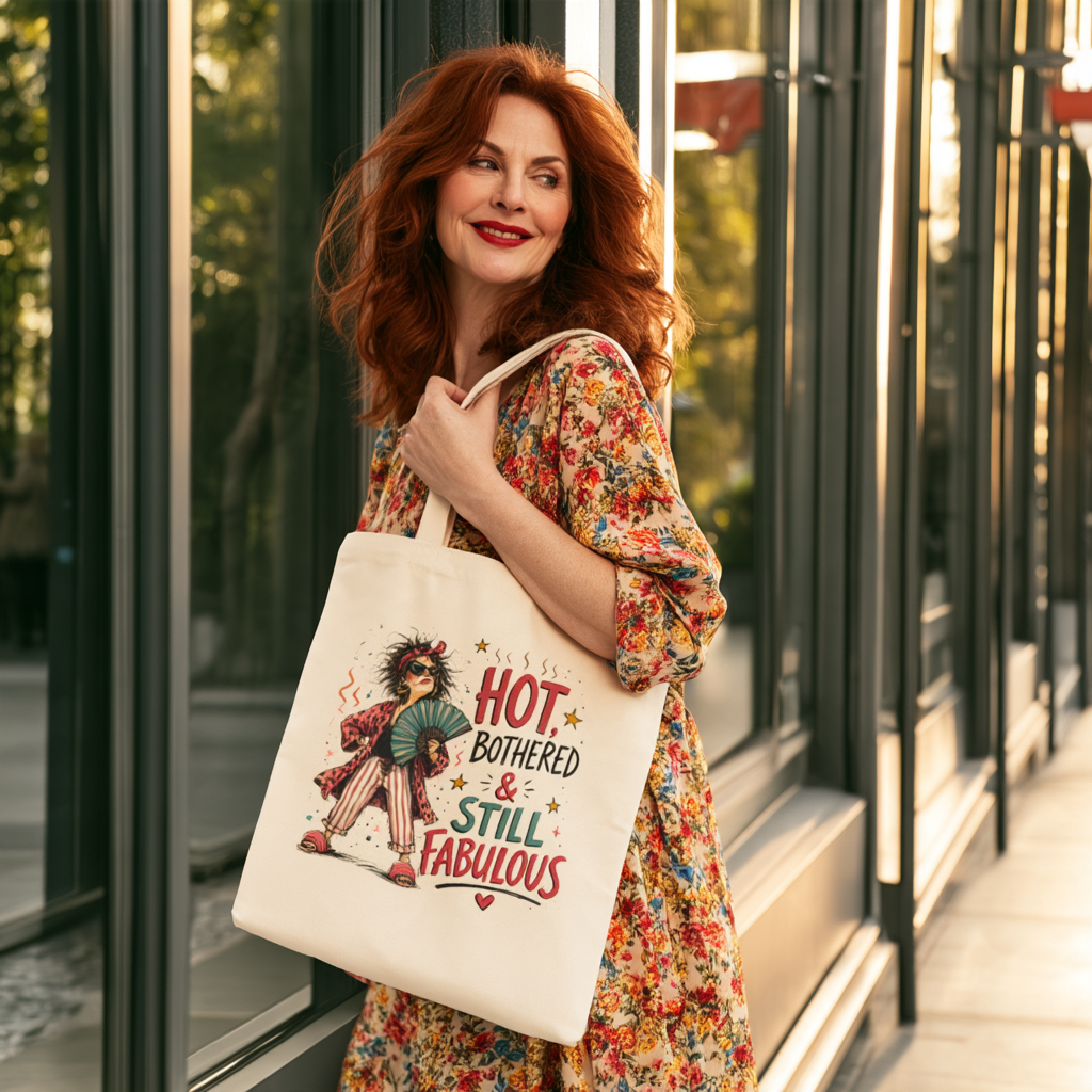 Hot, Bothered & Still Fabulous Retro Canvas Tote Bag — Funny Menopause Gift