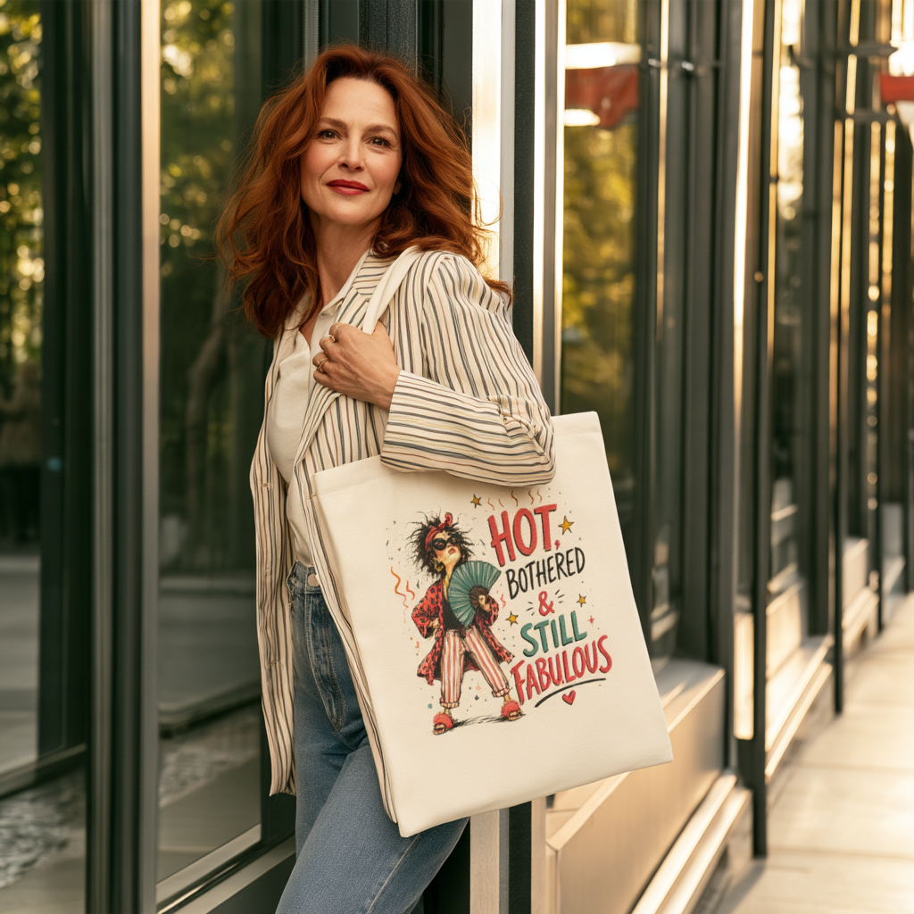 Hot, Bothered & Still Fabulous Retro Canvas Tote Bag — Funny Menopause Gift
