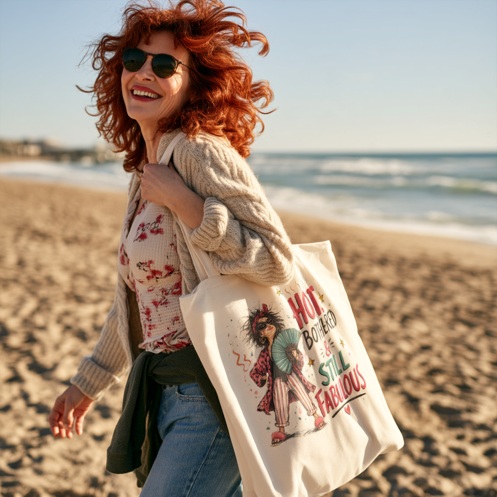 Hot, Bothered & Still Fabulous Retro Canvas Tote Bag — Funny Menopause Gift