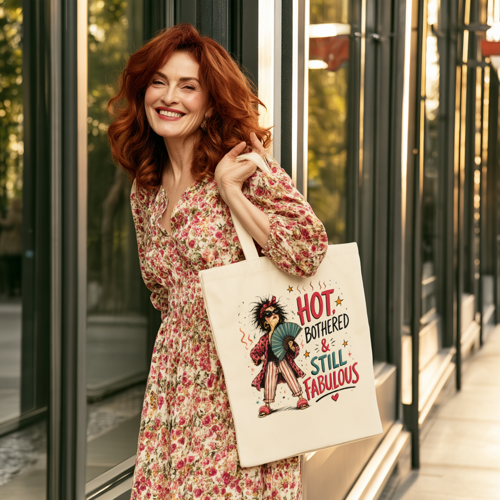 Hot, Bothered & Still Fabulous Retro Canvas Tote Bag — Funny Menopause Gift