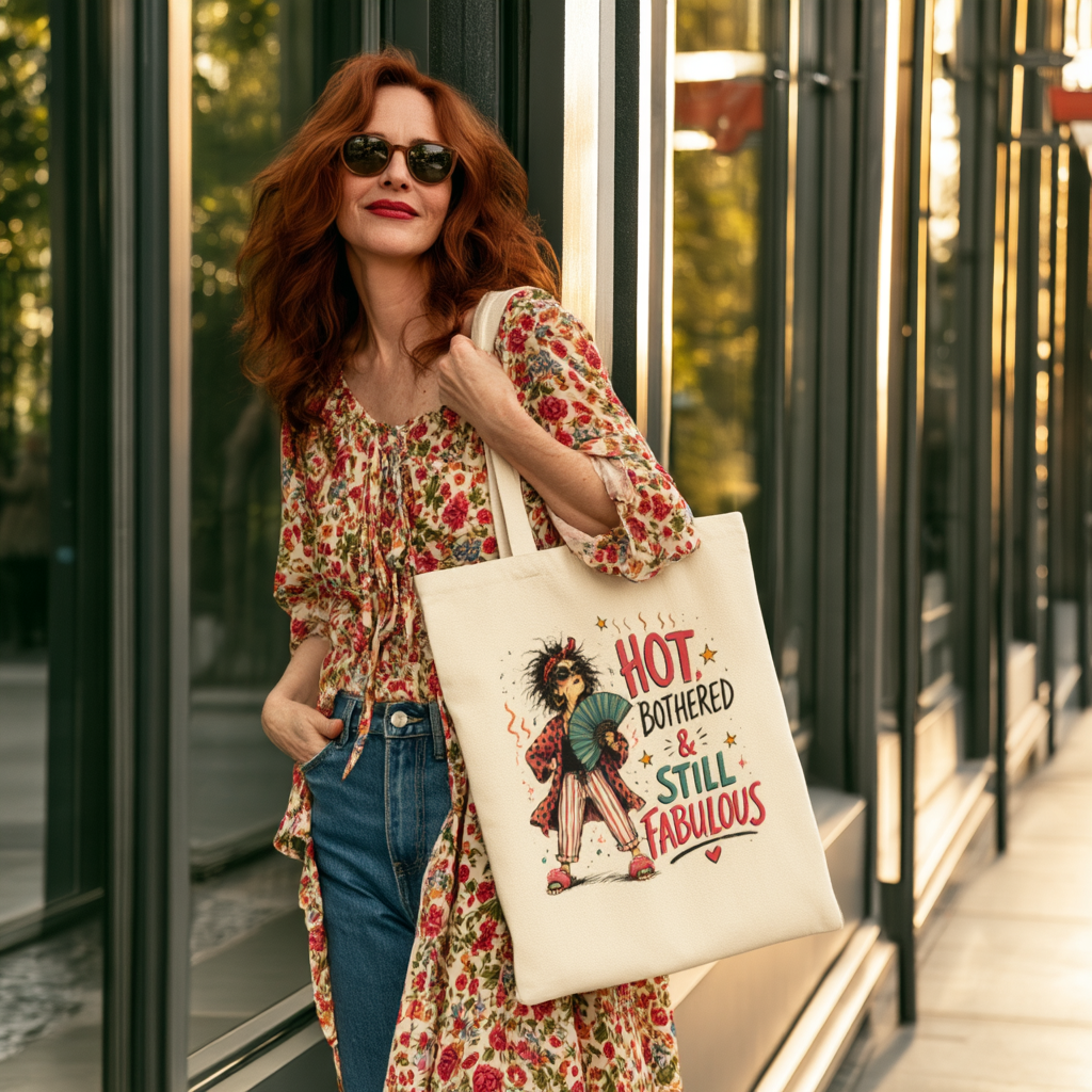 Hot, Bothered & Still Fabulous Retro Canvas Tote Bag — Funny Menopause Gift