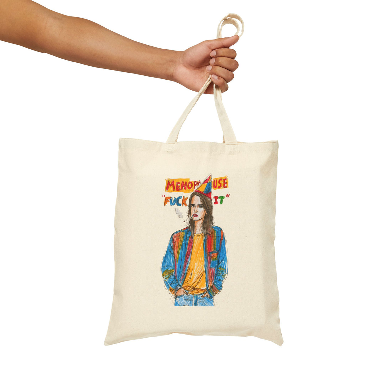 Menopause 'F--k It' Retro Portrait Canvas Tote Bag — Funny Feminine Empowerment Market Bag