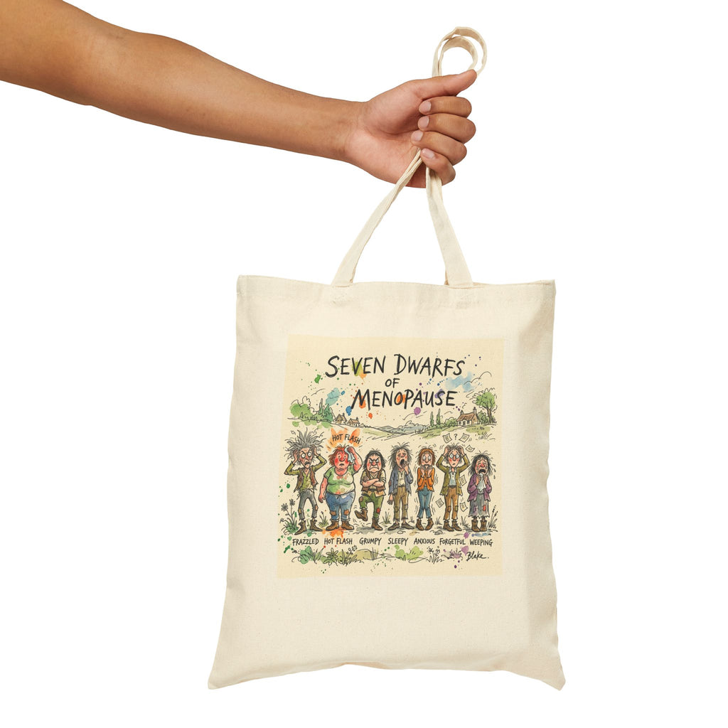 Seven Dwarfs of Menopause Canvas Tote Bag — Funny Illustrated Gift for Moms & Women