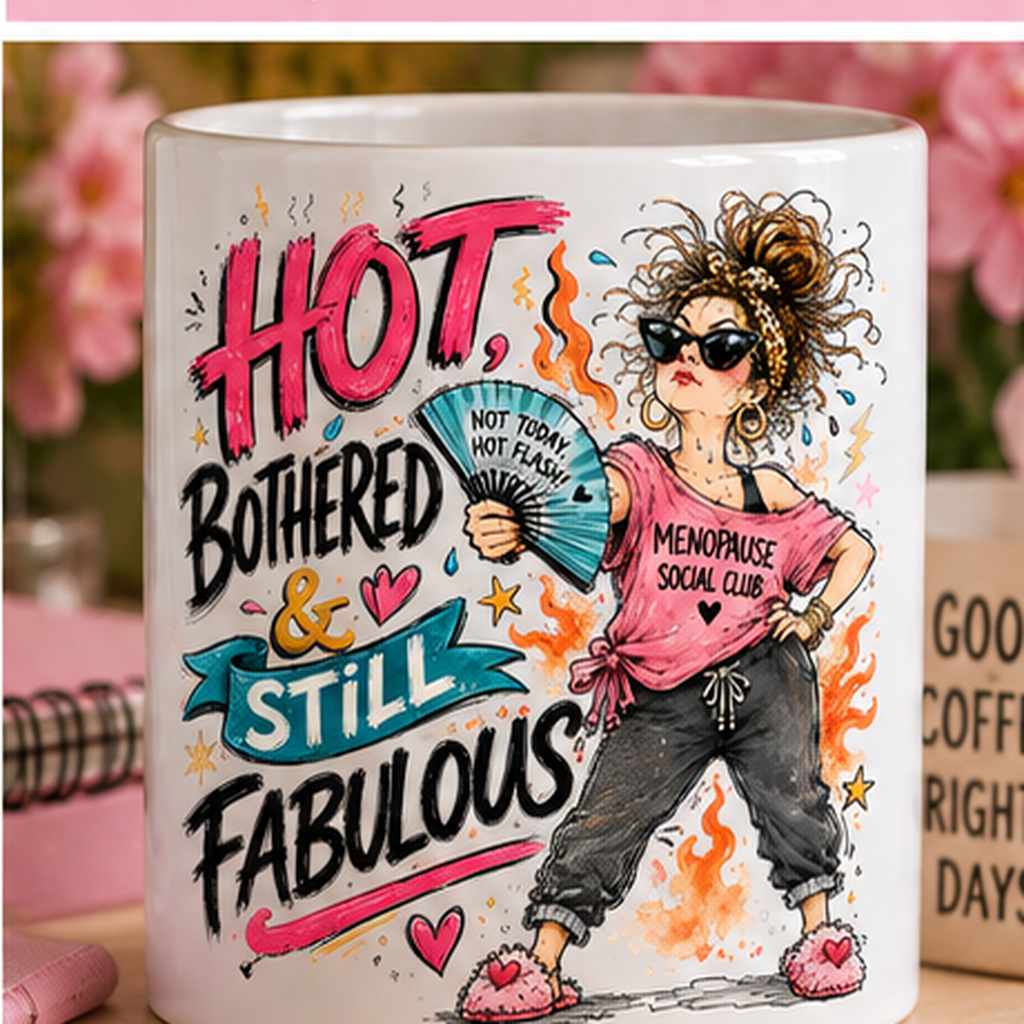 Hot Bothered and Still Fabulous menopause mug lifestyle image