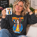 Dark Heather — blonde woman in her 50s wearing Menopause Fuck It sweatshirt