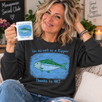 Dark Heather — blonde woman in her 50s wearing Wet as a Kipper sweatshirt