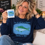 Navy — blonde woman in her 50s wearing Wet as a Kipper sweatshirt